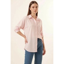 Klins Kids Kadın Oversize Basic Pamuklu Pudra Gömlek