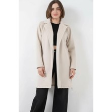 Klins Kids Kadın Geniş Yaka Kuşaklı Pamuklu Ekru Kaban