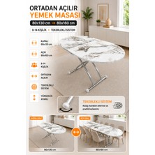 Ortadan Açılır Oval Akıllı Masa Mdf Tabla Krom Kaplama Ayaklı