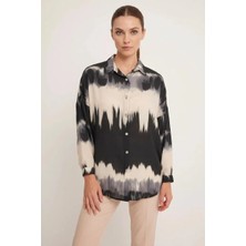 Klins Kids Kadın Oversize Desenli Siyah Gömlek
