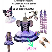 Kuromi Işıklı Elbise Kostüm Kuromi Saç Kuromi Eldiven Kuromi Siyah Topuklu Ayakkabı Seti