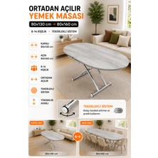 Ortadan Açılır Oval Akıllı Masa Mdf Tabla Krom Kaplama Ayaklı