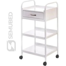 Semubed Cihaz Taşıma Sehpası Setup Masası Tek Çekmeceli 2 Raflı Beyaz Tekerlekli Keson