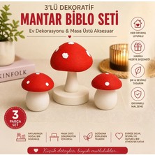 Linia Home 3’lü Dekoratif Mantar Biblo Seti – Kırmızı Beyaz Mantar Figür Ev Dekoru | Masa Üstü