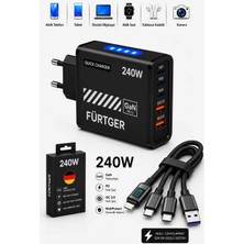 Fürtger 3 Type-C + 2 Usb-A Toplam 5 Çıkışlı + 20W Şarj Aleti + 4 Başlıklı Şarj Kablosu