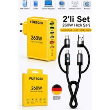 Fürtger German 260W 3 Type-C + 3 Usb-A Toplam 6 Çıkışlı Süper Hızlı Şarj Aleti + 4 Başlıklı Şarj Kablosu