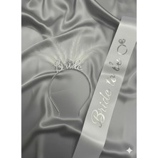 Gold Center Bride Taç Kuşak Seti Tüylü | Gümüş