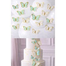 Gold Center 63 Adet 4-5 cm Yeşil Altın Yaldızlı Kelebek Pasta Balon ve Duvar Sticker Doğum Günü Süs