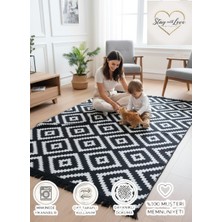 Stay With Love Kilim Çift Taraflı Pamuklu Dokuma Yıkanabilir Modern Kilim Siyah Beyaz