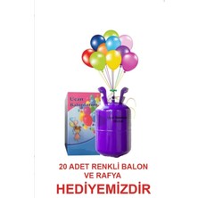 Baloncum Helyum Tüpü Kullan At (Balon Gazı 20 Adet Metalik Karışık Renk Balon ve Ipi ile Birlikte)