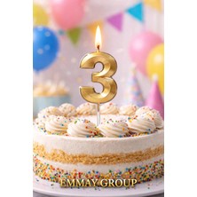Gold Center 3 Yaş Rakam Mum Gold, Büyük Boy, 14,5cm, Doğum Günü, Iyi Ki Doğdun, Iyi Kalite, Altın Sarısı