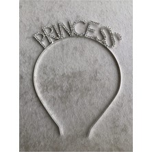 Hediye Butik Gümüş Renk Metal Taşlı Princess Yazılı Parti Tacı