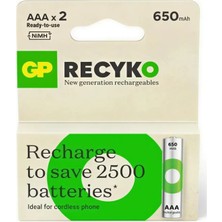 Gp Recyko 650 Serisi 650 Mah Nimh Aaa Ince Kalem Boy 2'li Şarjlı Pil