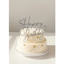 Gold Center Happy Birthday Kalpli Pasta Orta Yazısı