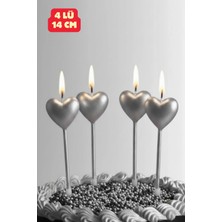 Gold Center Kalpli 4 Lü Gri Kalp Mum Sevgililer Günü Doğum Günü Özel Gün Kutlama Mumu