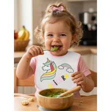 Bambik Buude 7511 Yenidoğan 0-3 Ay Unicorn Baskılı Bebek Mama Önlüğü