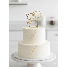 Gold Center Öpüşen Çift ve Kelebek Pasta Süsü