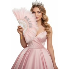 Gold Center Pembe Tüylü Incili Bride Yelpaze