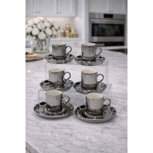Empressco Şık Gümüş Porselen Türk Kahvesi Fincan Takımı, 6 Adet Elegant Set
