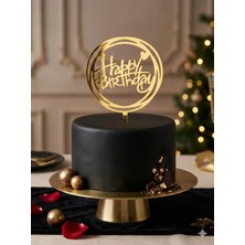 Gold Center Happy Birthday Yuvarlak Veya Kare Pasta Yazı