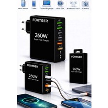 Fürtger German 260W 3 Type-C + 3 Usb-A Toplam 6 Çıkışlı Süper Hızlı Şarj Aleti