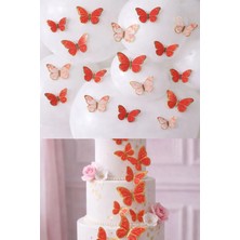 Gold Center 63 Adet 4-5 cm Kırmızı Altın Yaldızlı Kelebek Pasta Balon ve Duvar Sticker Doğum Günü Süs