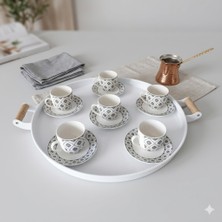 Bereka Tepsi -Ahşap Kulplu Büyük Boy Metal Çay Tepsisi Kahve Tepsisi Sunum Kahvaltı Tepsisii-40 cm