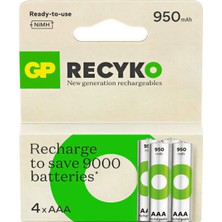 Gp Recyko 1000 Serisi 950 Mah Nimh Aaa Ince Kalem Boy 4'lü Şarjlı Pil