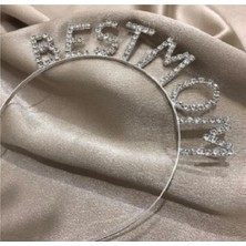 Hediye Butik Gümüş Renk Metal Taşlı Best Mom Yazılı Parti Tacı