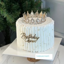 Turkuaz Parti Birthday Queen Gold Pasta Önü Pleksi Yazı,pasta Yazısı,doğum Günü Pleksi,pasta Üstü Yazı