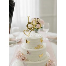 Gold Center Love You Pasta Yazısı ve Kalpli Kelebekli Pasta Süsü