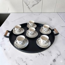 Bereka Tepsi -Ahşap Kulplu Büyük Boy Metal Çay Tepsisi Kahve Tepsisi Sunum Kahvaltı Tepsisii-40 cm