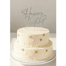 Gold Center Happy Birthday Kalp Desenli Çubuklu Pasta Yazısı