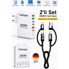 Fürtger German 260W 3 Type-C + 3 Usb-A Toplam 6 Çıkışlı Süper Hızlı Şarj Aleti + 4 Başlıklı Şarj Kablosu