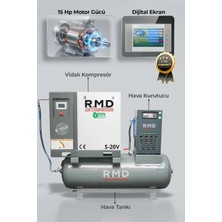 RMD Endüstriyel Ekipmanlar 20 Hp 500 Lt Depo Üstü Invertörlü Vidalı Hava Kompresör Seti - S-20V