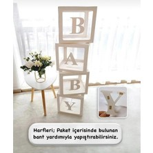 Women's Heart Baby Yazılı Beyaz Şeffaf Balon Kutusu 25X25CM Yapışkanlı Harfli