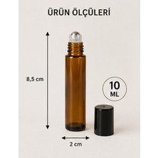 Kozpak 10 ml Amber Cam Roll-On Şişe Çelik Bilyeli Siyah Kapaklı Parfüm Esans Yağ Şişesi