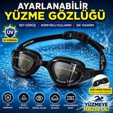 Premini Siyah Aynalı Yüzme Gözlüğü Uv Koruma ve Buğu Önleyici, Ayarlanabilir