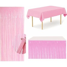 Zenviva Pembe Masa Örtüsü, Pembe Masa Eteği, Pembe Arka Fon Perde