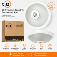 Tio 360° Hareket Sensörlü Tavan Armatürü Cam Kapaklı Sac Gövde E27 Duylu