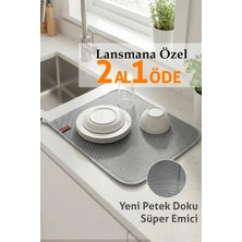 Empressco Gri Renk Mutfak Kurutma Pedi, Tezgah Üstü Kurulama Bezi, Petek Desen
