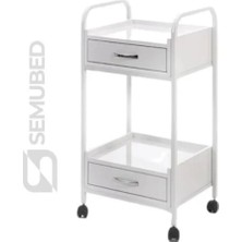 Semubed Cihaz Taşıma Sehpası Setup Masası 2 Çekmeceli Tek Raflı Beyaz Tekerlekli Keson
