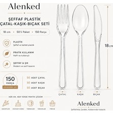 Alenked Plastik Şeffaf 18CM Kaşık Çatal Bıçak Seti 50'li - 150 Parça