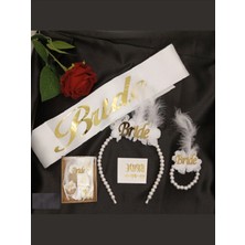 Balon Home Gelinlere Özel, Bride Incili Beyaz Gold Bileklik Taç Kuşak Set
