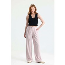 Rose Arya Pembe Keten Palazzo Pantolon