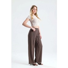 Rose Arya Kahve Keten Palazzo Pantolon