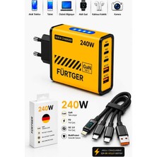 Fürtger 3 Type-C + 2 Usb-A Toplam 5 Çıkışlı + 20W Şarj Aleti + 4 Başlıklı Şarj Kablosu