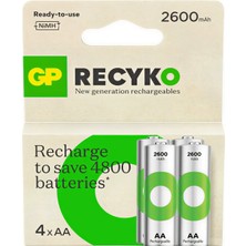 Gp Recyko 2700 Serisi Nimh Aa Kalem Boy 4'lü Şarjlı Pil