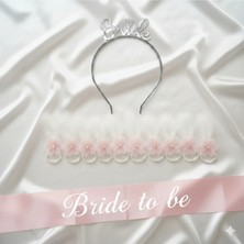 Gold Center Pembe Gümüş Bride Kuşak Taç ve 10 Adet Bileklik