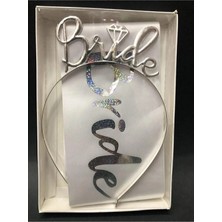 Gözde Parti Gümüş Bride Taç ve Kuşak Seti Bride To Be Beyaz Üzeri Gümüş Yazılı